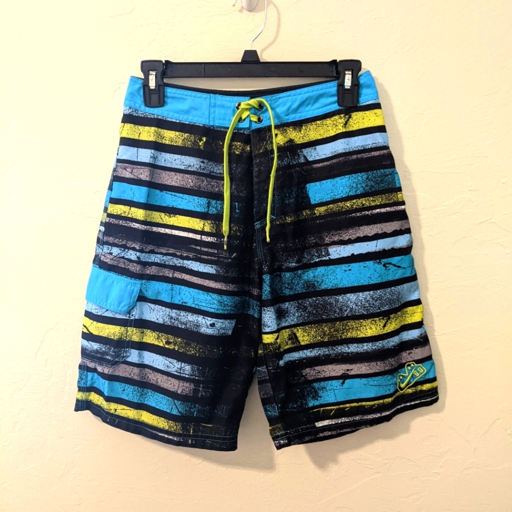 Nike 6.0 men's swim bottoms board shorts size 27 blue green striped